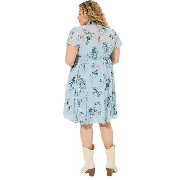 Torrid Mini Chiffon Smocked Dress, Floral Blue, 2X NWT - Picture 2 of 8